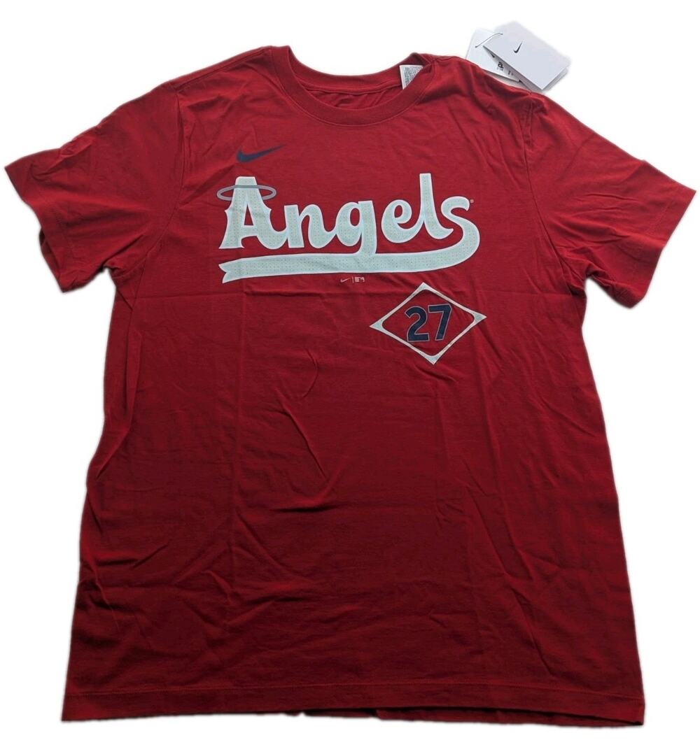 Nike Fuse Mike Trout #27 Mens Large Los Angeles Angels Jersey Style T-Shirt Red